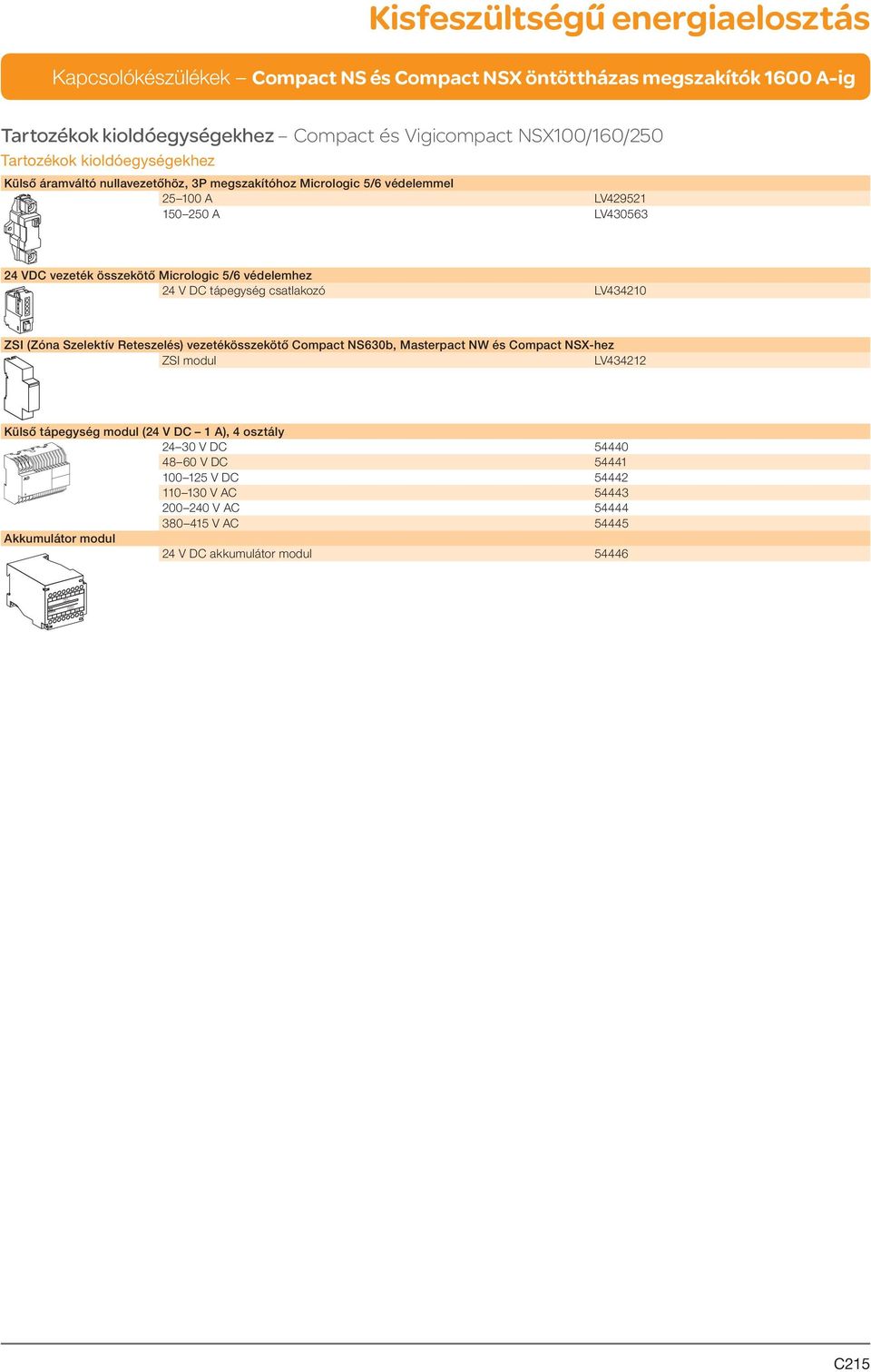 Reteszelés) vezetékösszekötő Compact NS630b, Masterpact NW és Compact NSX-hez ZSI modul LV434212 Külső tápegység modul (24 V DC 1 A), 4 osztály 24 30 V DC 54440 48 60