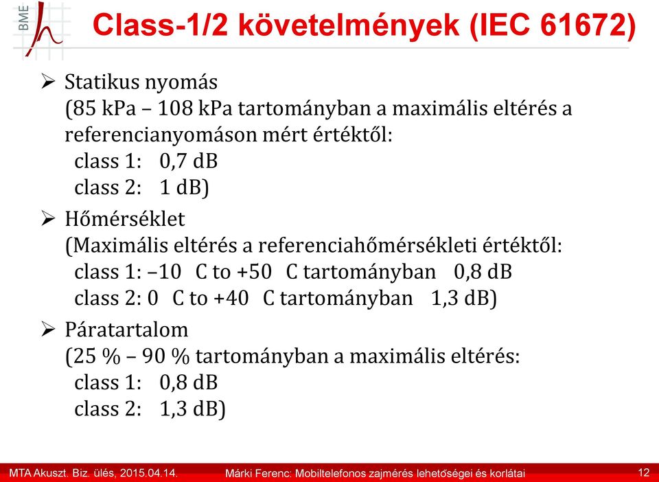 C tartományban 0,8 db class 2: 0 C to +40 C tartományban 1,3 db) Páratartalom (25 % 90 % tartományban a maximális eltérés: