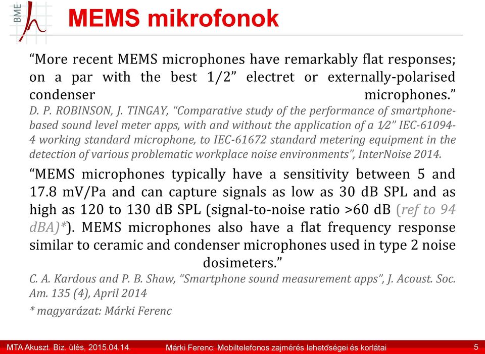 metering equipment in the detection of various problematic workplace noise environments, InterNoise 2014. MEMS microphones typically have a sensitivity between 5 and 17.