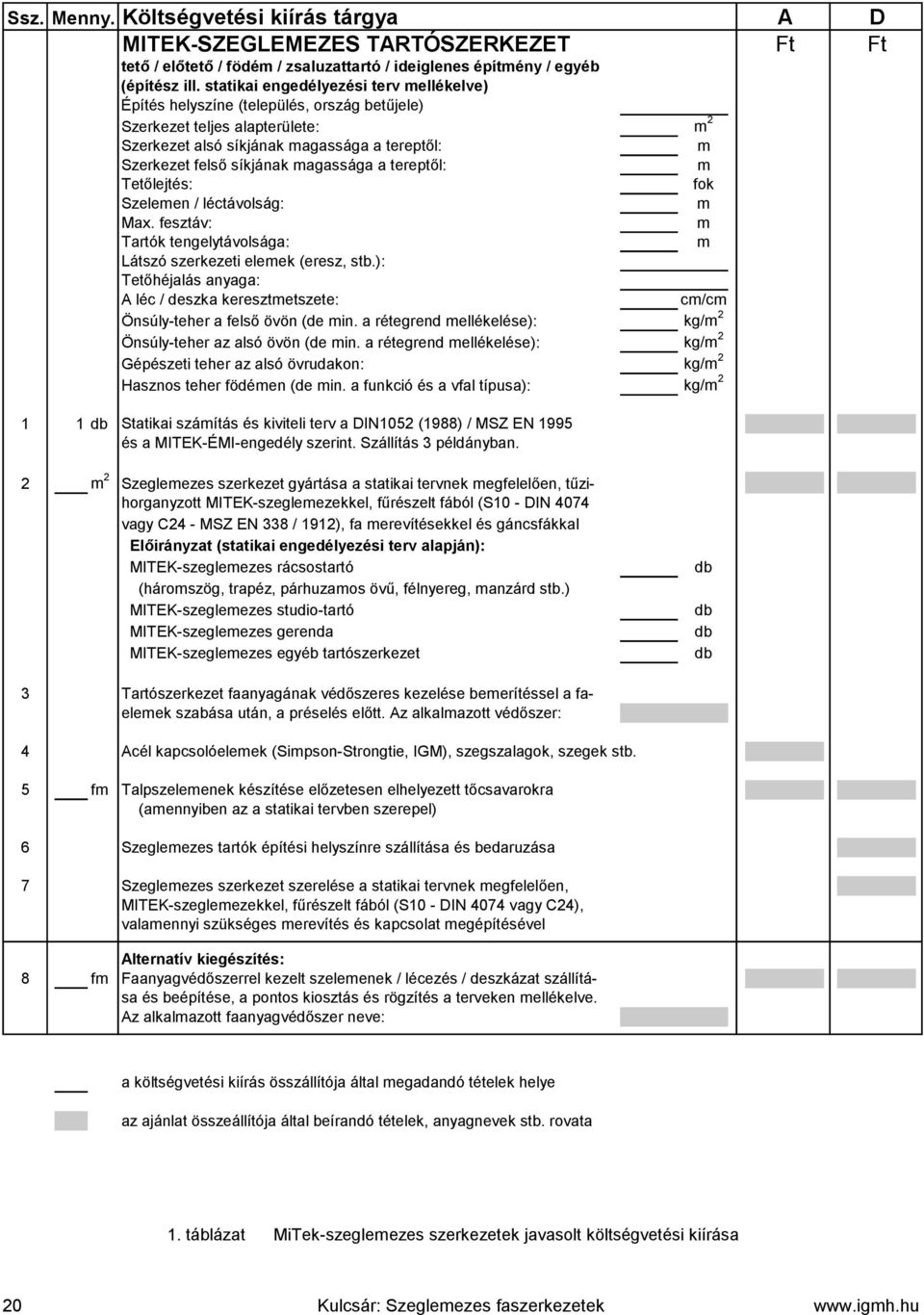 tereptől: m Tetőlejtés: o Szelemen / léctávolság: m ax. esztáv: m Tartó tengelytávolsága: m Látszó szerezeti eleme (eresz stb.