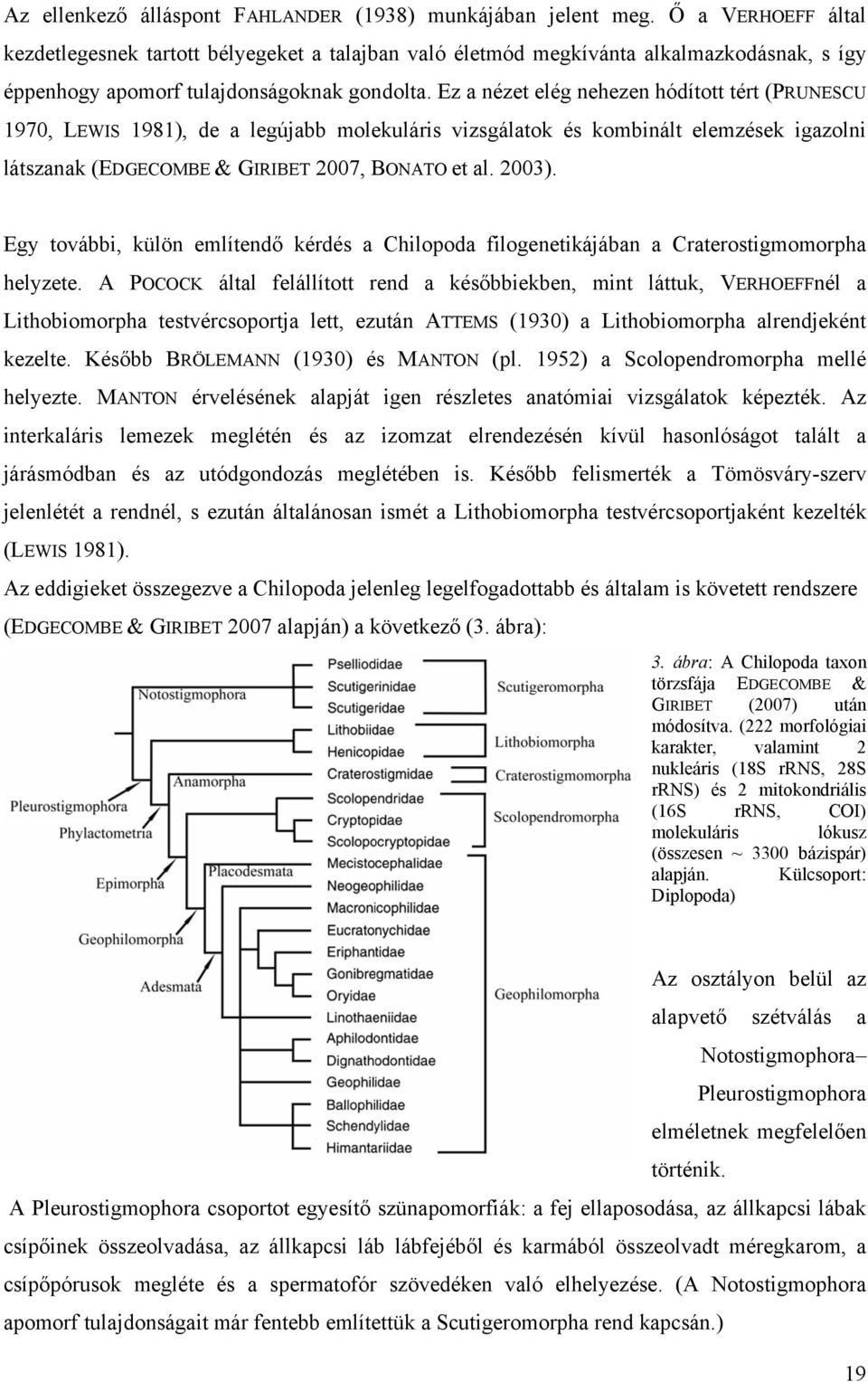 Ez a nézet elég nehezen hódított tért (PRUNESCU 1970, LEWIS 1981), de a legújabb molekuláris vizsgálatok és kombinált elemzések igazolni látszanak (EDGECOMBE & GIRIBET 2007, BONATO et al. 2003).