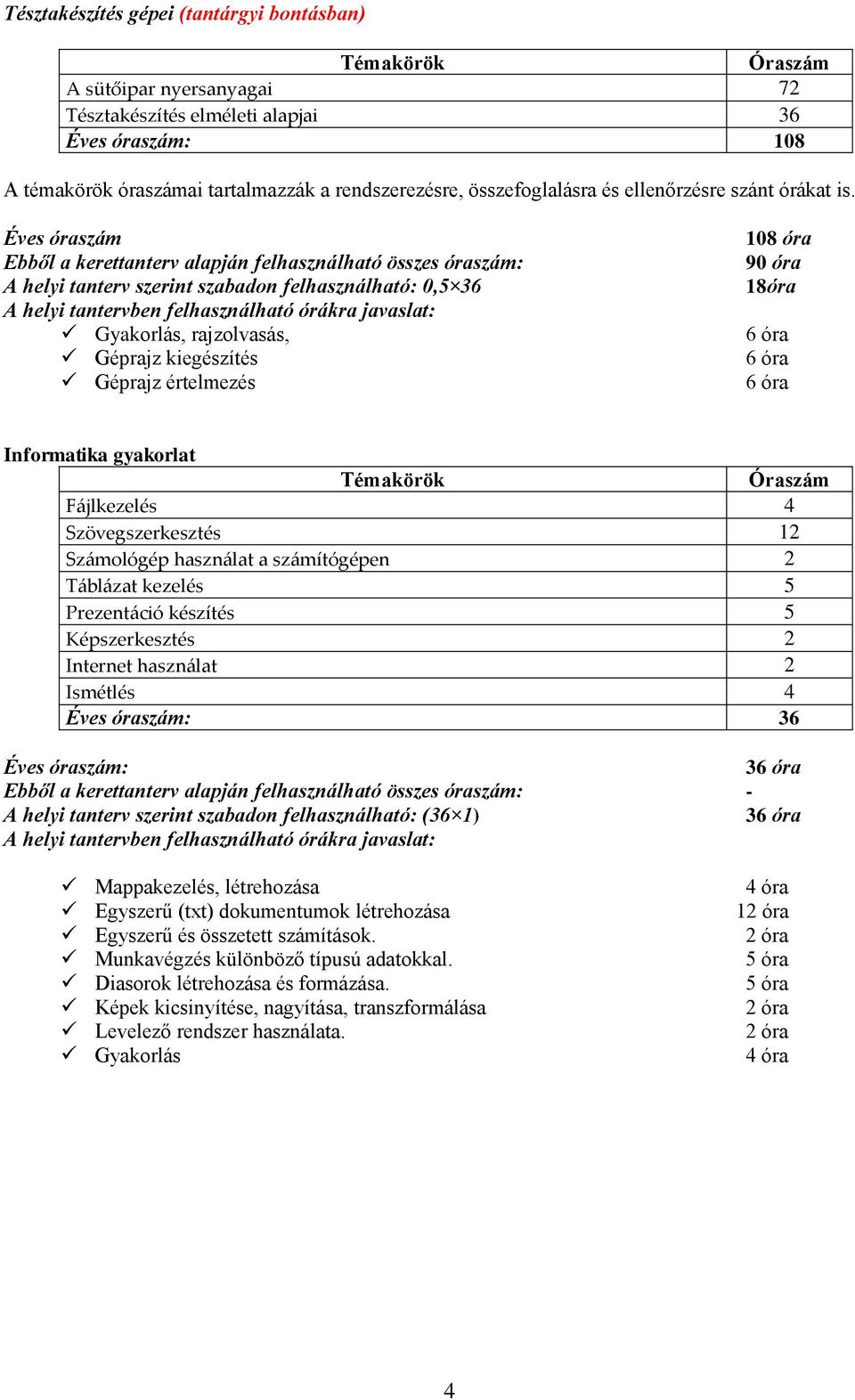 Éves óraszám Ebből a kerettanterv alapján felhasználható összes óraszám: A helyi tanterv szerint szabadon felhasználható: 0,5 36 A helyi tantervben felhasználható órákra javaslat: Gyakorlás,