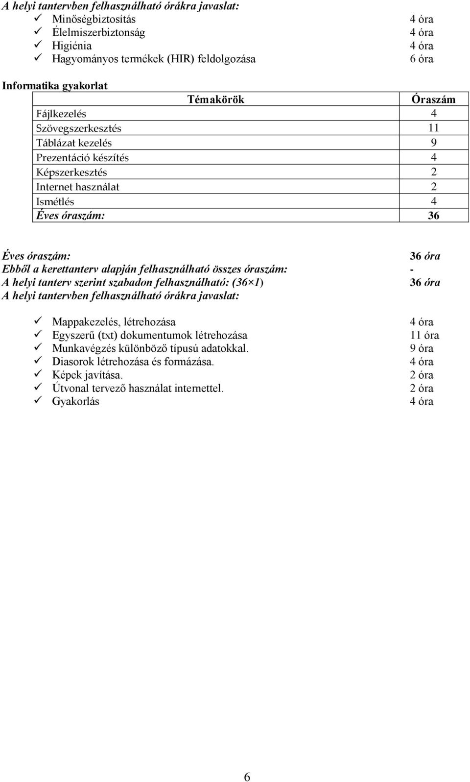 felhasználható összes óraszám: - A helyi tanterv szerint szabadon felhasználható: (36 1) 3 A helyi tantervben felhasználható órákra javaslat: Mappakezelés, létrehozása Egyszerű (txt)