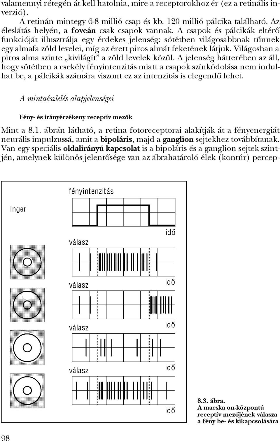 A csapok és pálcikák eltérô funkcióját illusztrálja egy érdekes jelenség: sötétben világosabbnak tûnnek egy almafa zöld levelei, míg az érett piros almát feketének látjuk.