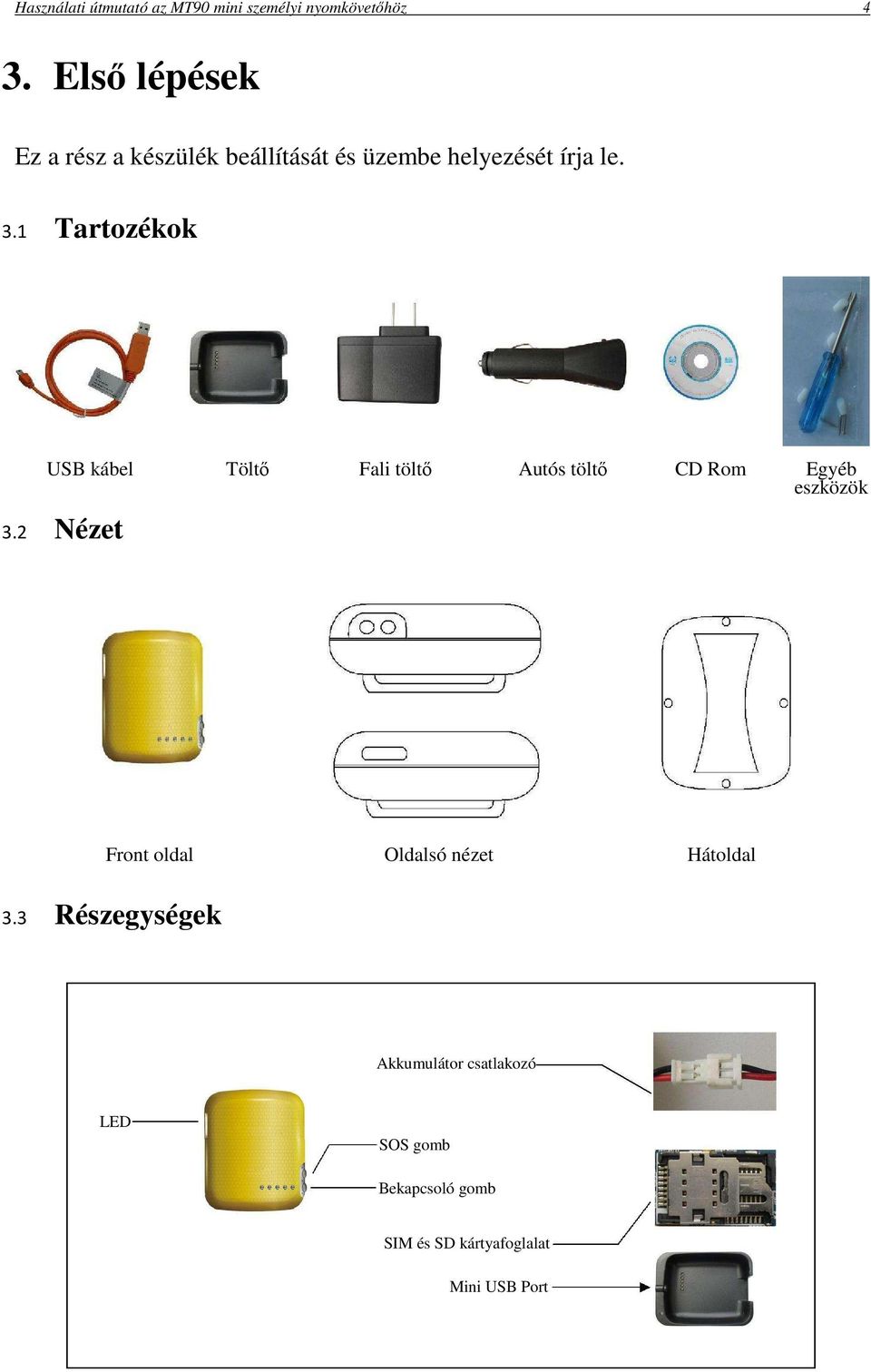 1 Tartozékok USB kábel Töltő Fali töltő Autós töltő CD Rom Egyéb eszközök 3.