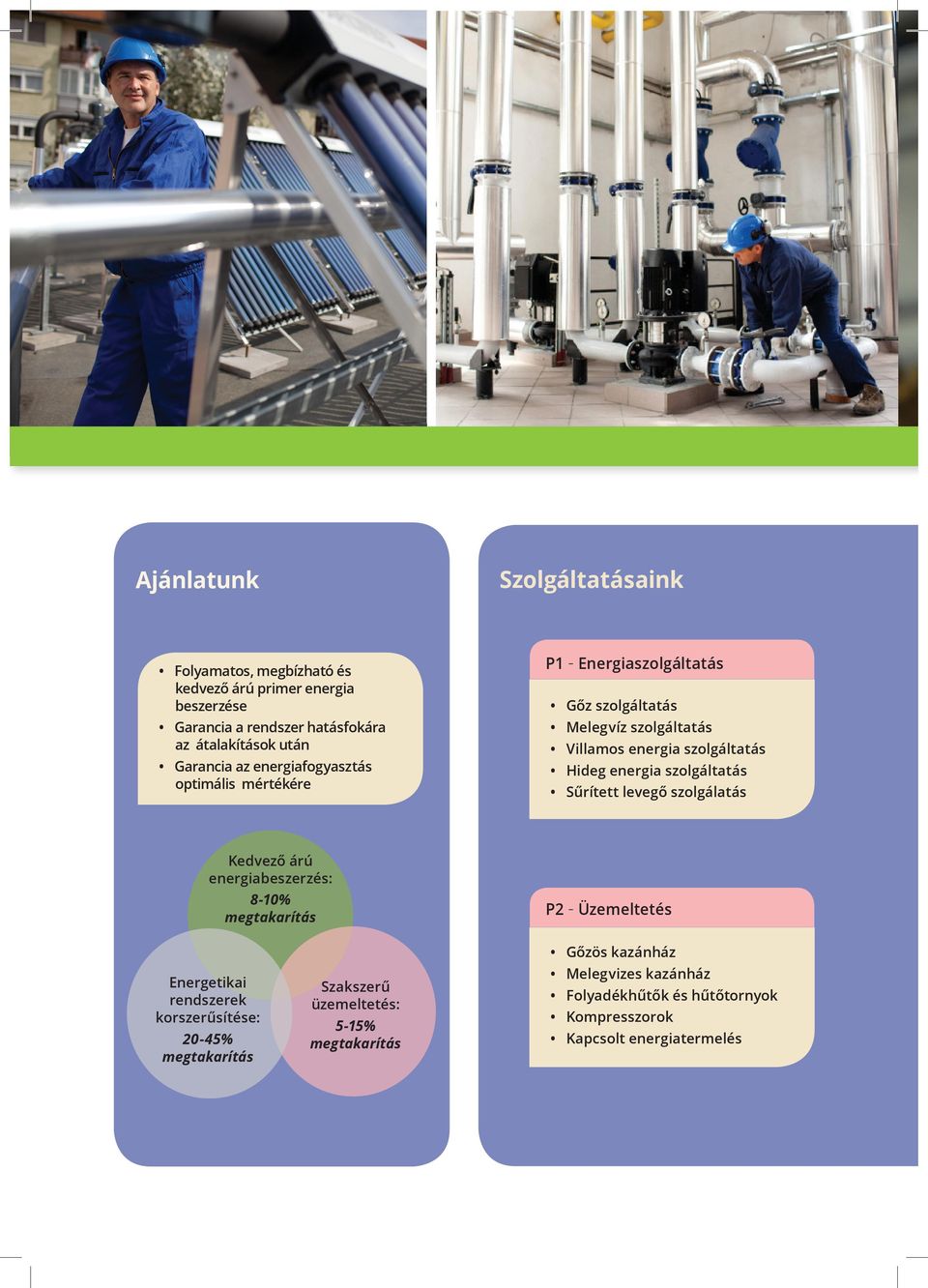 Szakszerű üzemeltetés: 5-15% megtakarítás P1 - Energiaszolgáltatás Gőz szolgáltatás Melegvíz szolgáltatás Villamos energia szolgáltatás Hideg energia