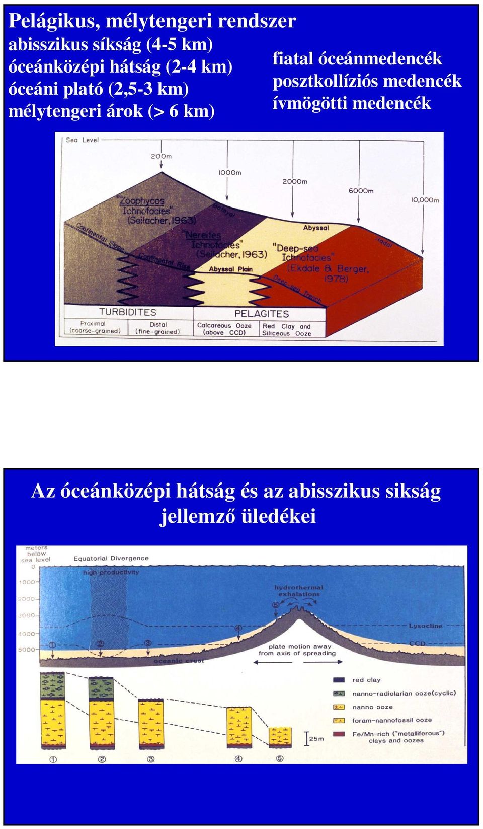 (2,5-3 km) posztkollíziós medencék mélytengeri árok (> 6 km)
