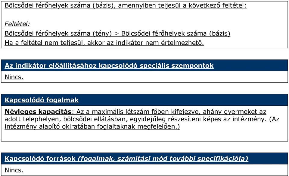 Az indikátor előállításához kapcsolódó speciális szempontok Kapcsolódó fogalmak Névleges kapacitás: Az a maximális létszám főben kifejezve, ahány