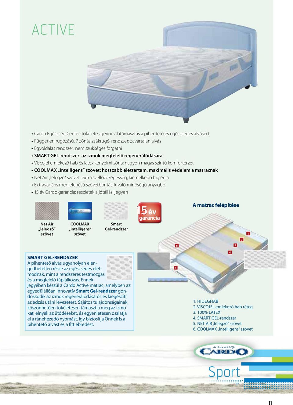 maximális védelem a matracnak Net Air lélegző szövet: extra szellőzőképesség, kiemelkedő higiénia Extravagáns megjelenésű szövetborítás: kiváló minőségű anyagból 15 év Cardo garancia: részletek a