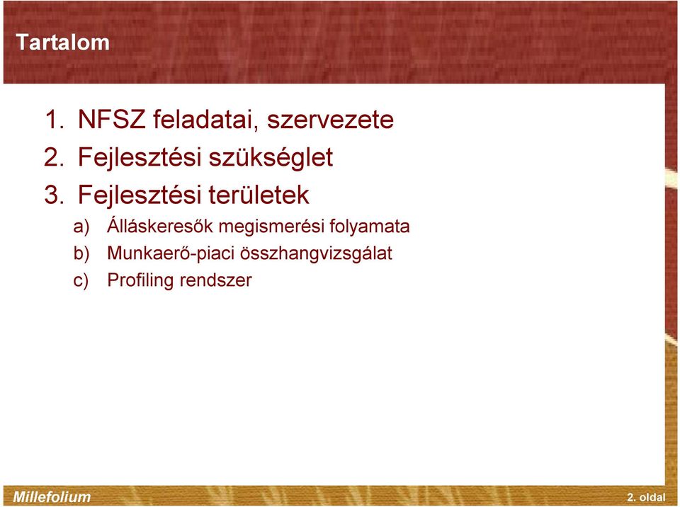 Fejlesztési területek a) Álláskeresők