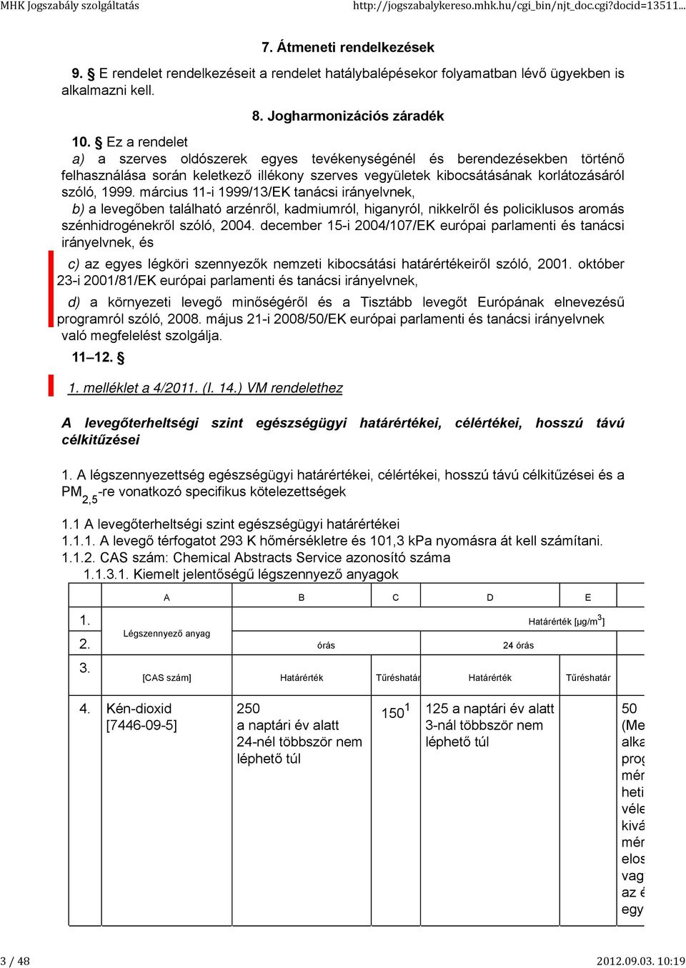 március 11-i 1999/13/EK tanácsi irányelvnek, b) a levegőben található arzénről, kadmiumról, higanyról, nikkelről és policiklusos aromás szénhidrogénekről szóló, 004.