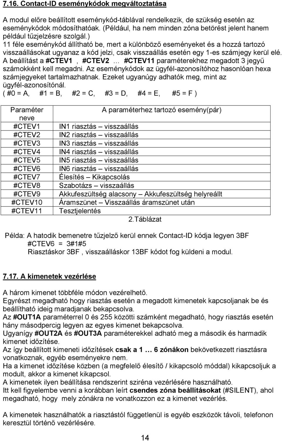 ) 11 féle eseménykód állítható be, mert a különböző eseményeket és a hozzá tartozó visszaállásokat ugyanaz a kód jelzi, csak visszaállás esetén egy 1-es számjegy kerül elé.