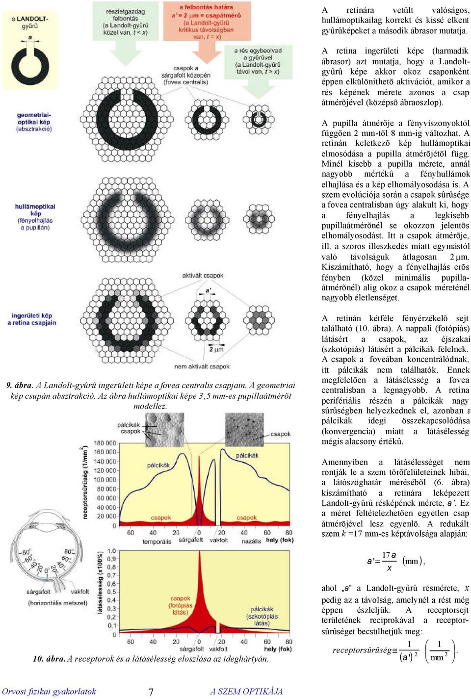 ábraoszlop). A pupilla átmérõje a fényviszonyoktól függõen mm-tõl 8 mm-ig változhat. A retinán keletkezõ kép hullámoptikai elmosódása a pupilla átmérõjétõl függ.
