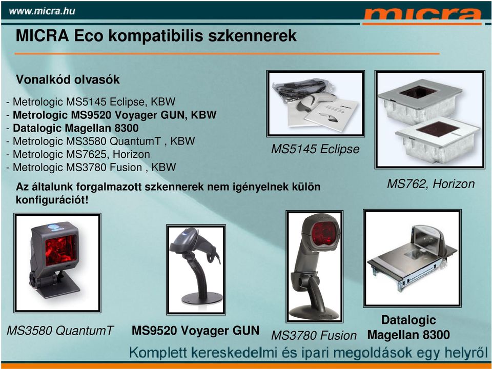 Horizon - Metrologic MS3780 Fusion, KBW MS5145 Eclipse Az általunk forgalmazott szkennerek nem
