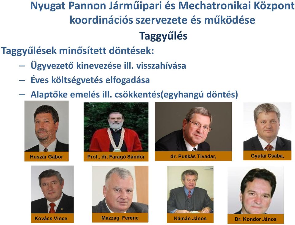 visszahívása Éves költségvetés elfogadása Alaptőke emelés ill.