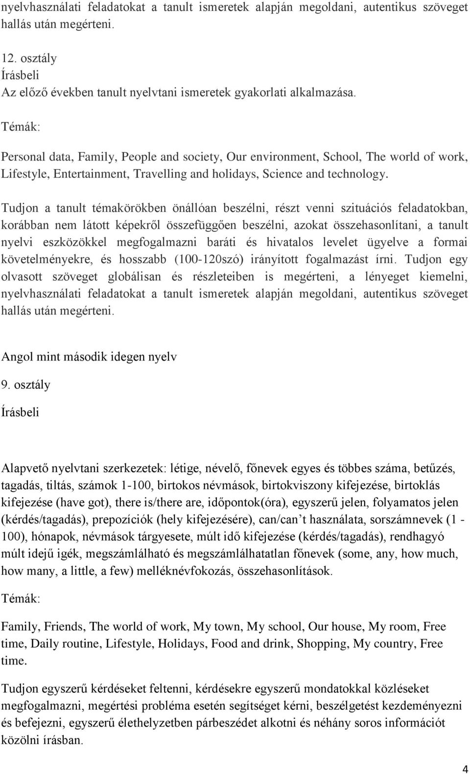 korábban nem látott képekről összefüggően beszélni, azokat összehasonlítani, a tanult nyelvi eszközökkel megfogalmazni baráti és hivatalos levelet ügyelve a formai követelményekre, és hosszabb