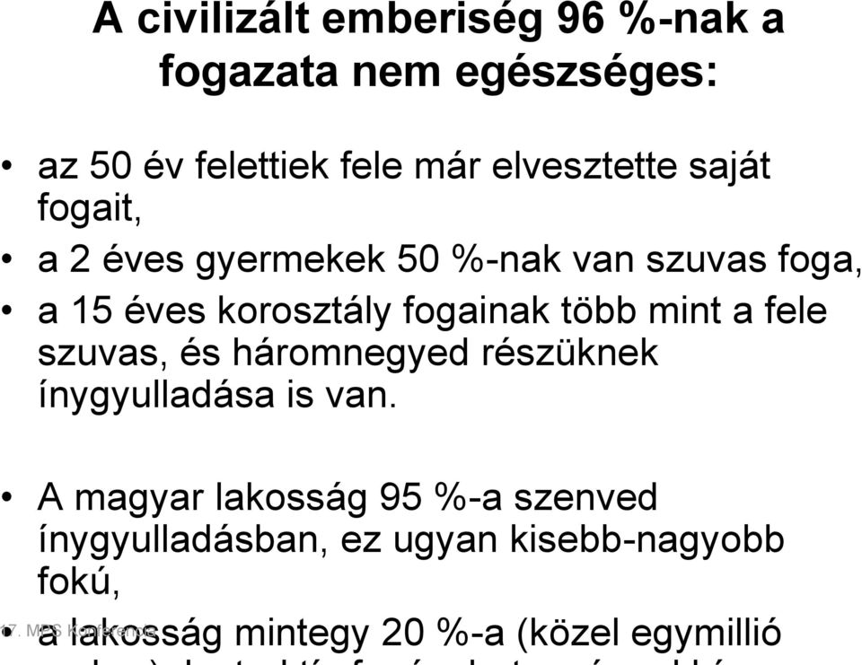 fogainak több mint a fele szuvas, és háromnegyed részüknek ínygyulladása is van.