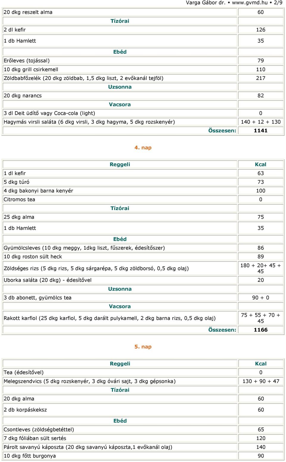 üdítő vagy Coca-cola (light) 0 Hagymás virsli saláta (6 dkg virsli, 3 dkg hagyma, 5 dkg rozskenyér) 140 + 12 + 130 Összesen: 1141 4.