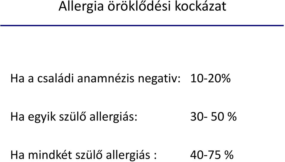 Ha egyik szülő allergiás: 30-50 %
