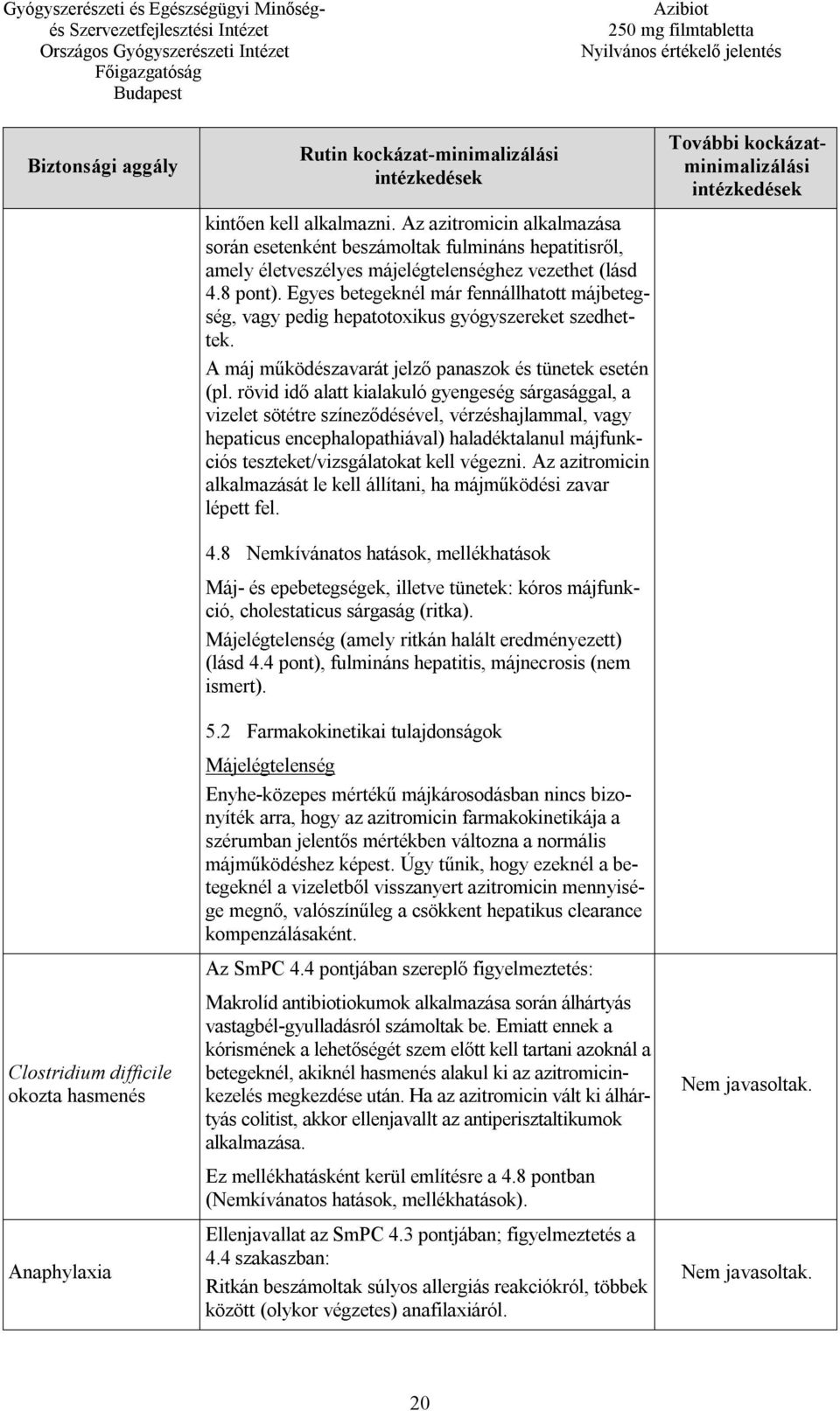 Egyes betegeknél már fennállhatott májbetegség, vagy pedig hepatotoxikus gyógyszereket szedhettek. A máj működészavarát jelző panaszok és tünetek esetén (pl.