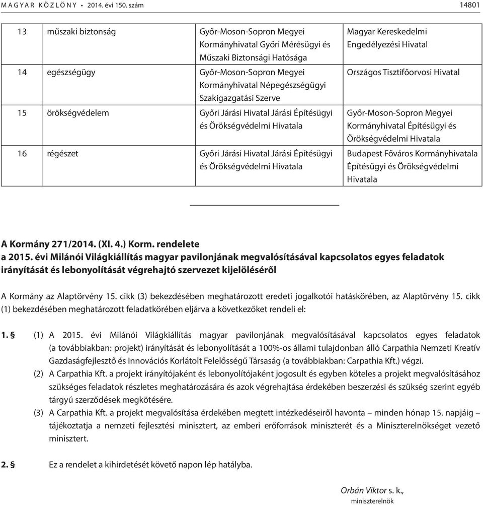 Szakigazgatási Szerve 15 örökségvédelem Győri Járási Hivatal Járási Építésügyi és Örökségvédelmi Hivatala 16 régészet Győri Járási Hivatal Járási Építésügyi és Örökségvédelmi Hivatala Magyar