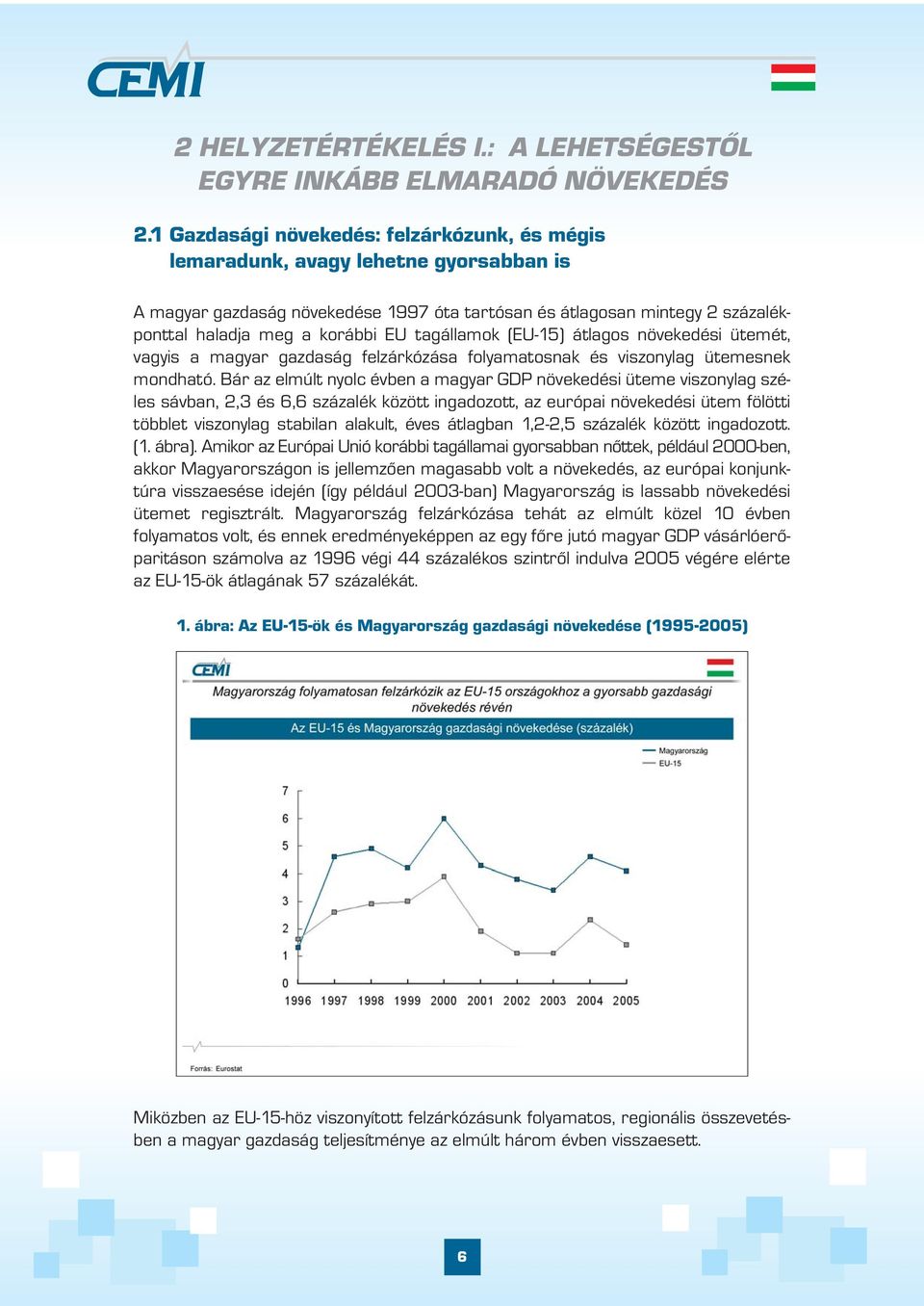 tagállamok (EU-15) átlagos növekedési ütemét, vagyis a magyar gazdaság felzárkózása folyamatosnak és viszonylag ütemesnek mondható.