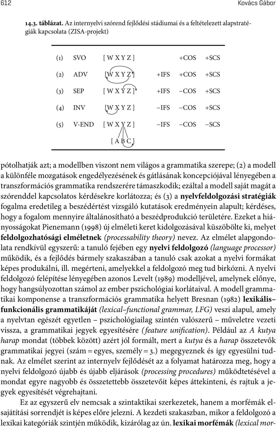 X Y Z] IFS COS +SCS (5) V-END [WXYZ] IFS COS SCS [ABC] pótolhatják azt; a modellben viszont nem világos a grammatika szerepe;(2) a modell a különféle mozgatások engedélyezésének és gátlásának