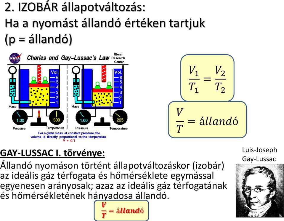 törvénye: Állandó nyomáson történt állapotváltozáskor (izobár) az ideális gáz térfogata