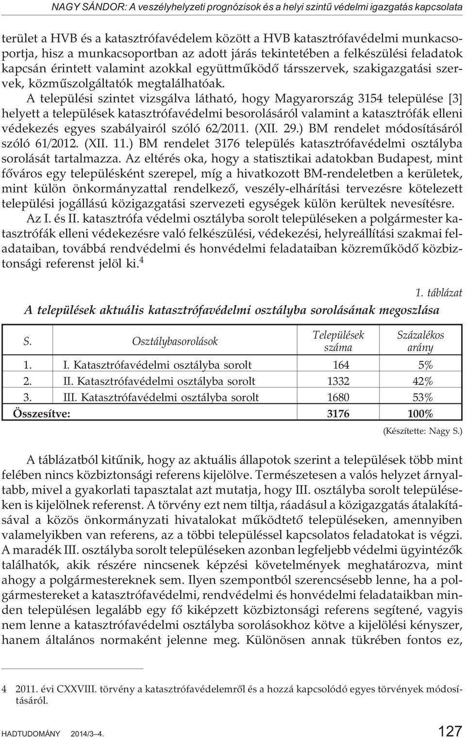 A települési szintet vizsgálva látható, hogy Magyarország 3154 települése [3] helyett a települések katasztrófavédelmi besorolásáról valamint a katasztrófák elleni védekezés egyes szabályairól szóló