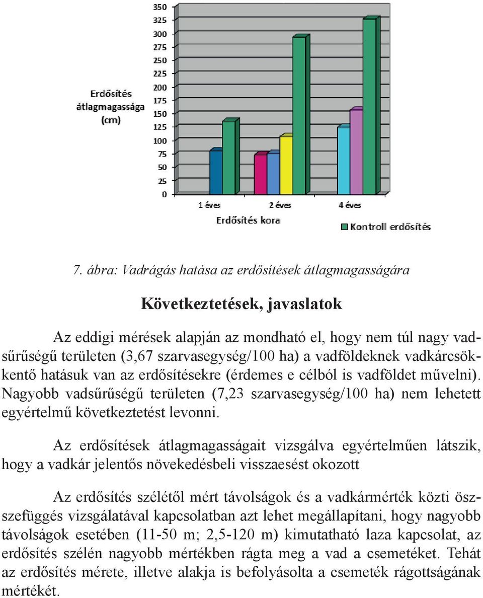 Nagyobb vadsűrűségű területen (7,23 szarvasegység/100 ha) nem lehetett egyértelmű következtetést levonni.