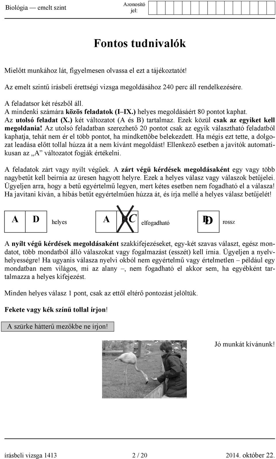 Az utolsó feladatban szerezhető 20 pontot csak az egyik választható feladatból kaphatja, tehát nem ér el több pontot, ha mindkettőbe belekezdett.
