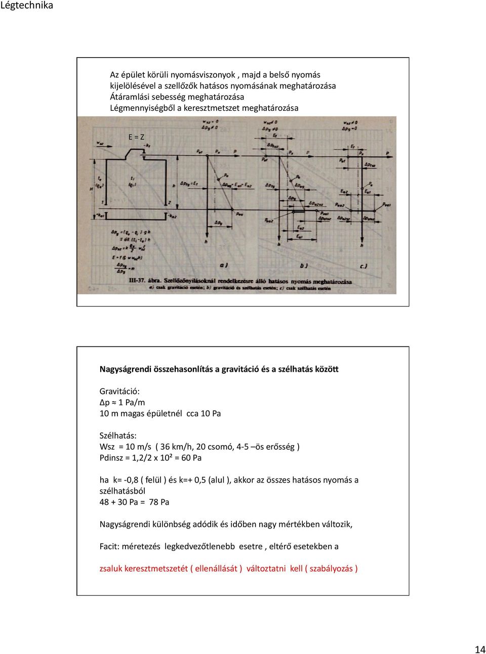 csomó, 4-5 ös erősség ) Pdinsz = 1,2/2 x 10² = 60 Pa ha k= - 0,8 ( felül ) és k=+ 0,5 (alul ), akkor az összes hatásos nyomás a szélhatásból 48 + 30 Pa = 78 Pa Nagyságrendi
