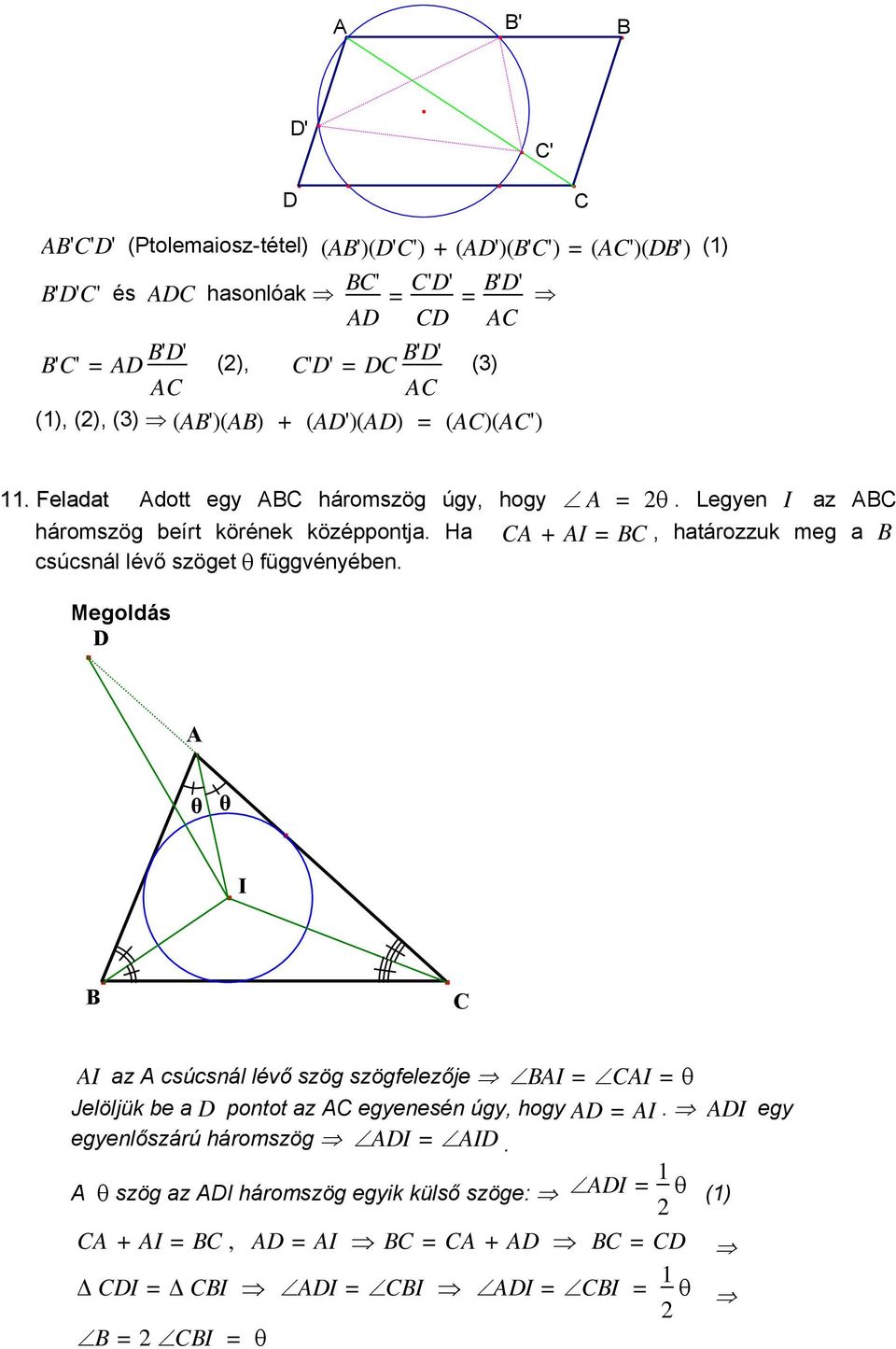 Ha + I =, határozzuk meg a csúcsnál lévő szöget θ függvényében.