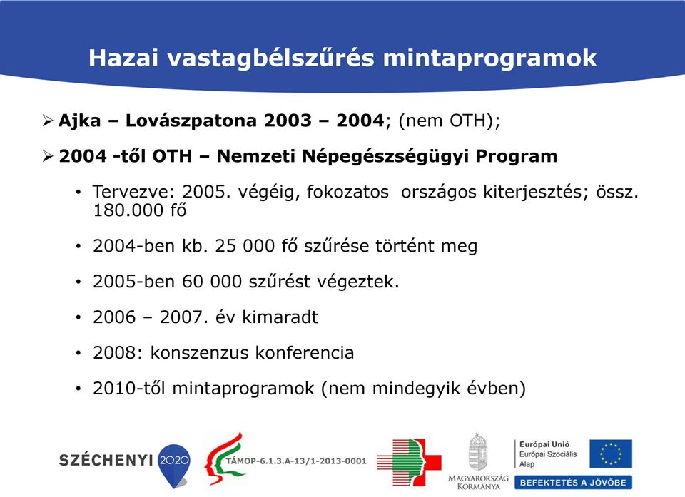 végéig, fokozatos országos kiterjesztés; össz. 180.000 fő 2004-ben kb.