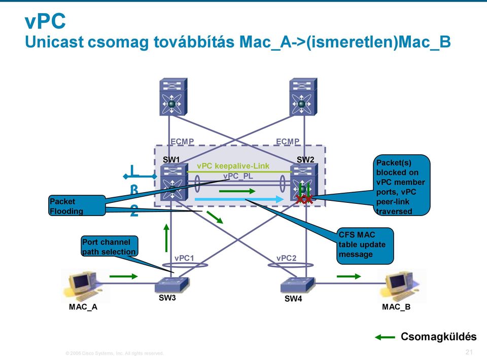 peer-link traversed Port channel path selection vpc1 vpc2 CFS MAC table update