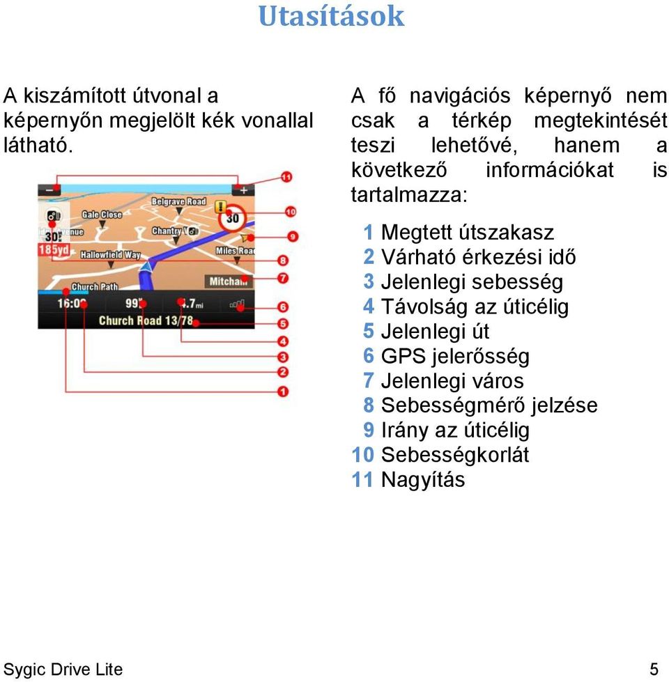 is tartalmazza: 1 Megtett útszakasz 2 Várható érkezési idő 3 Jelenlegi sebesség 4 Távolság az úticélig 5