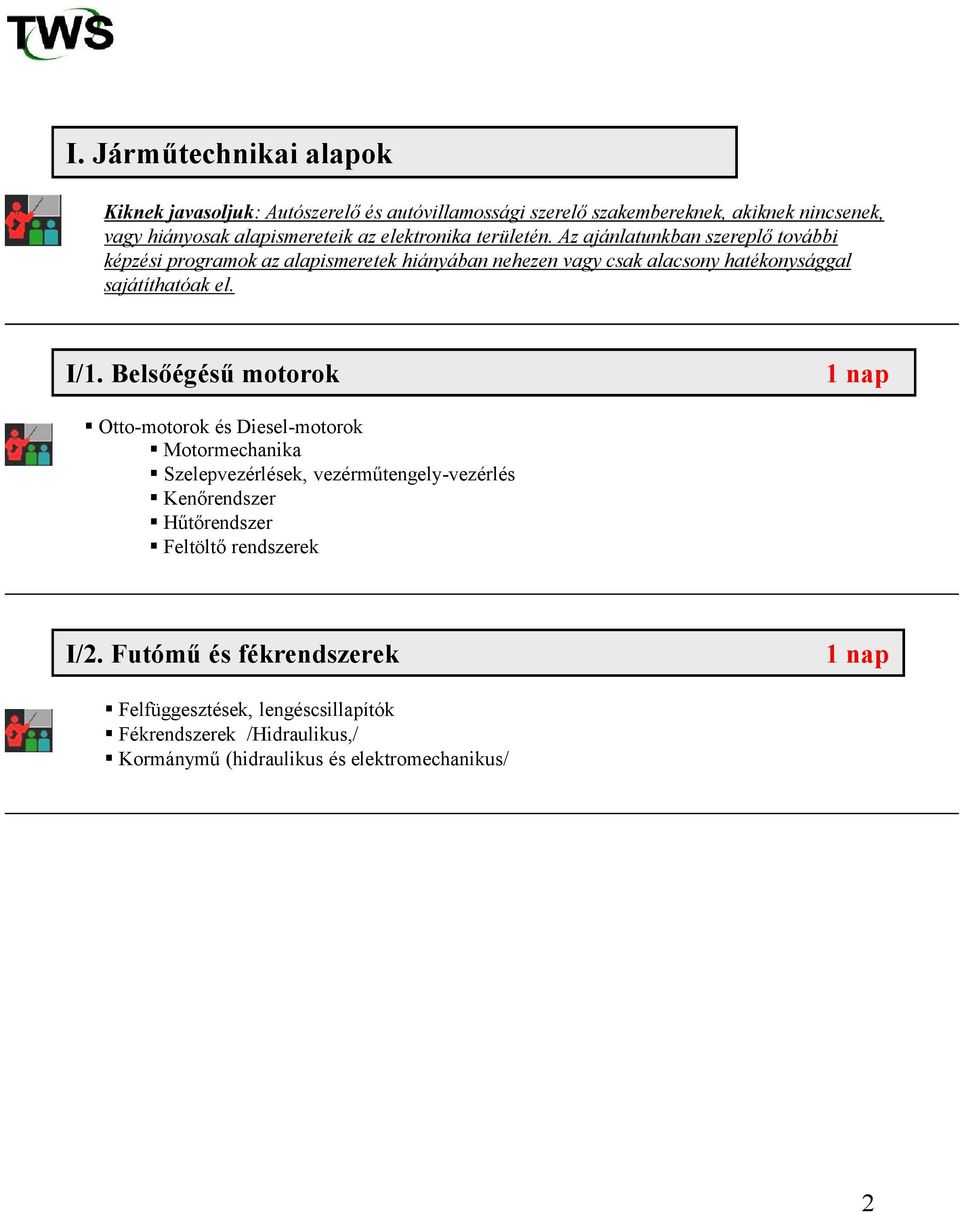 Az ajánlatunkban szereplő további képzési programok az alapismeretek hiányában nehezen vagy csak alacsony hatékonysággal sajátíthatóak el. I/1.