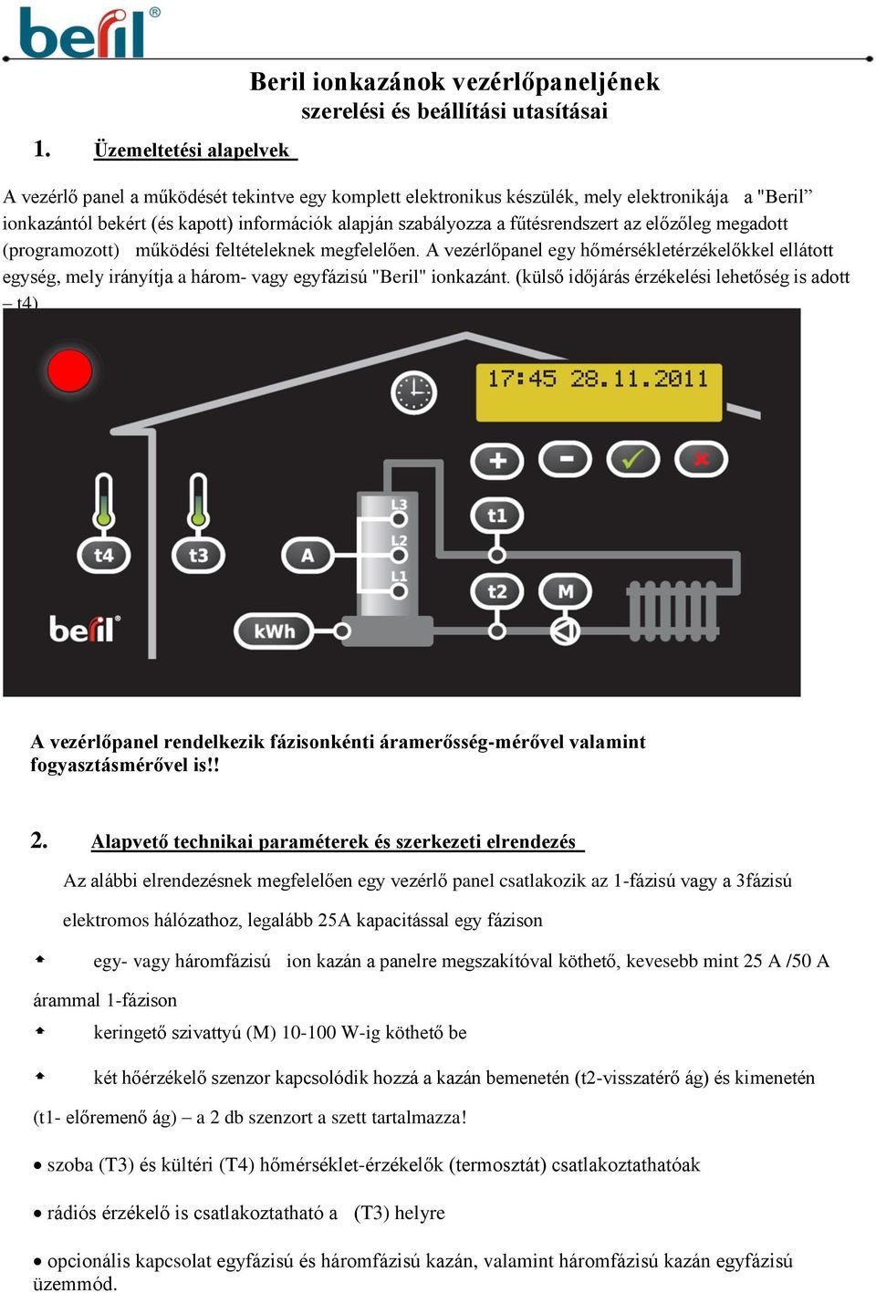 Beril ionkazánok vezérlőpaneljének szerelési és beállítási utasításai - PDF  Free Download
