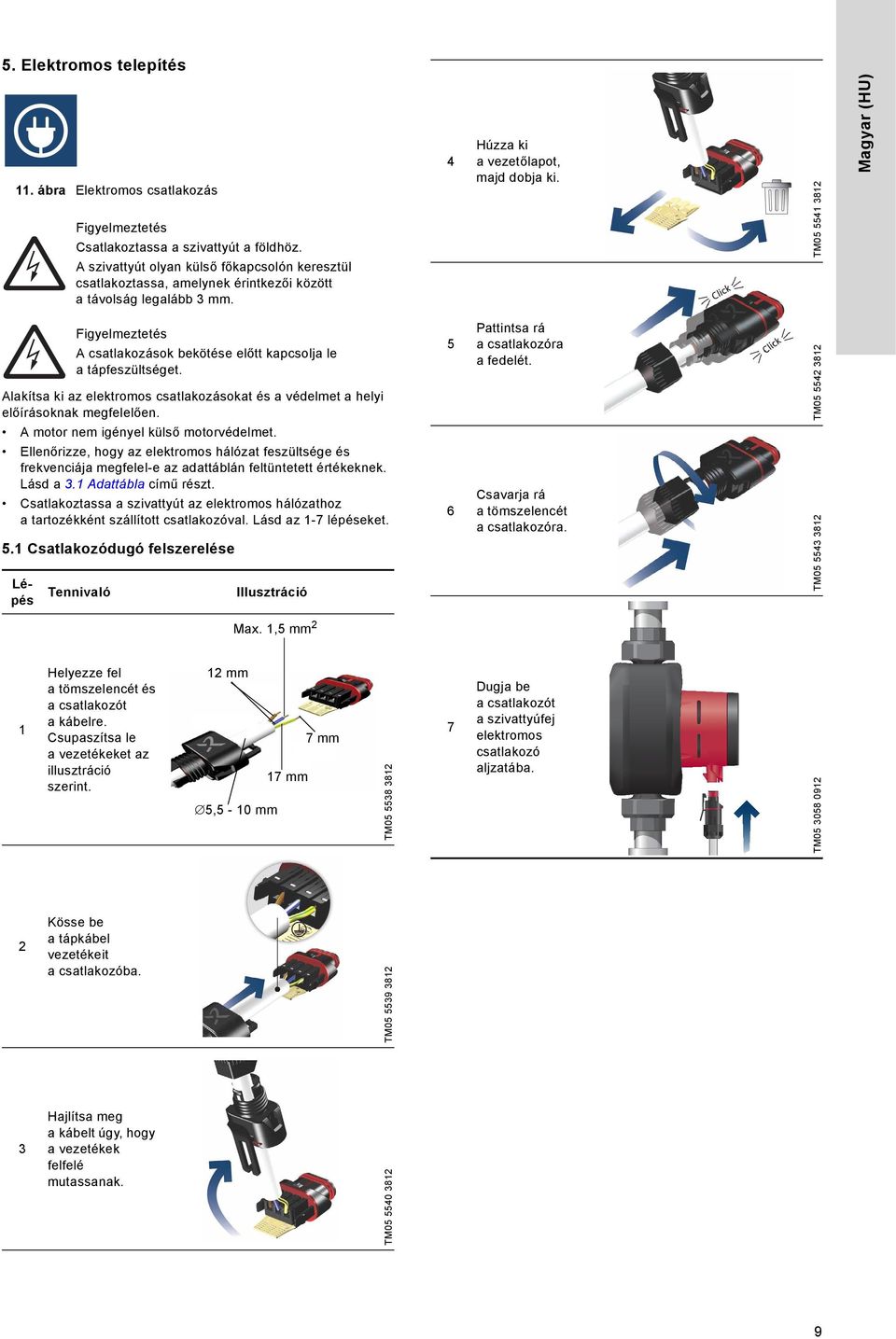 Alakítsa ki az elektromos csatlakozásokat és a védelmet a helyi előírásoknak megfelelően. A motor nem igényel külső motorvédelmet.