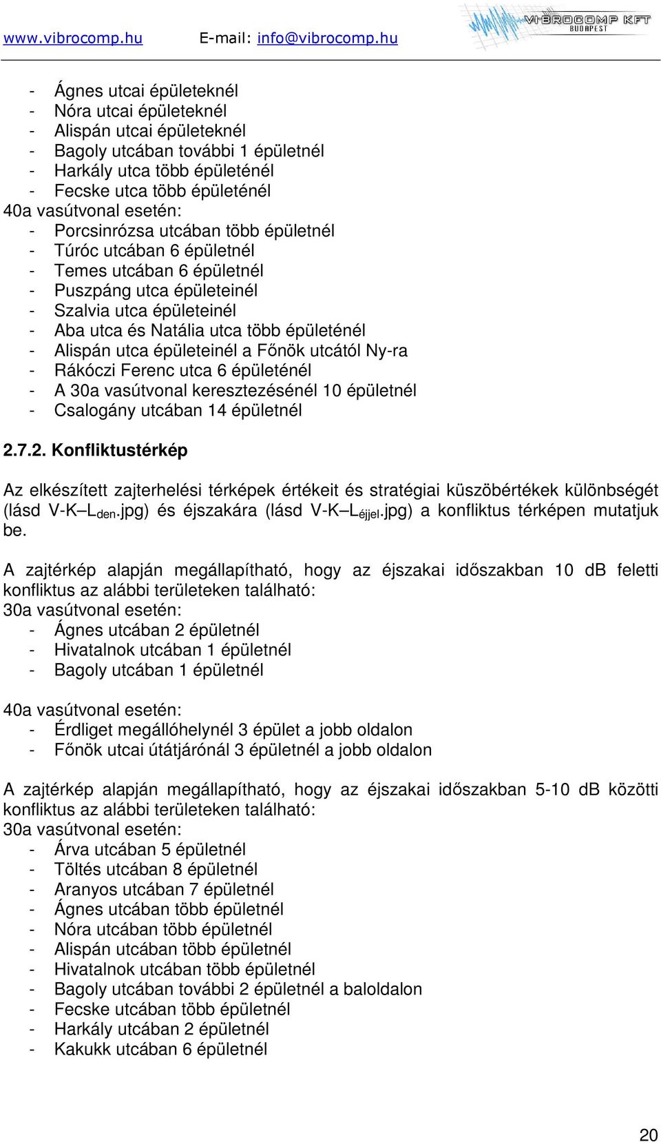 Alispán utca épületeinél a Főnök utcától Ny-ra - Rákóczi Ferenc utca 6 épületénél - A 30a vasútvonal keresztezésénél 10 épületnél - Csalogány utcában 14 épületnél 2.