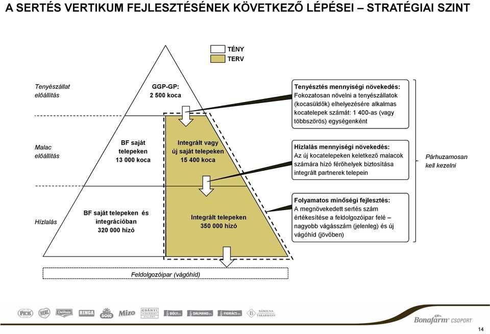 mennyiségi növekedés: Az új kocatelepeken keletkező malacok számára hízó férőhelyek biztosítása integrált partnerek telepein Párhuzamosan kell kezelni Hízlalás BF saját telepeken és integrációban 320