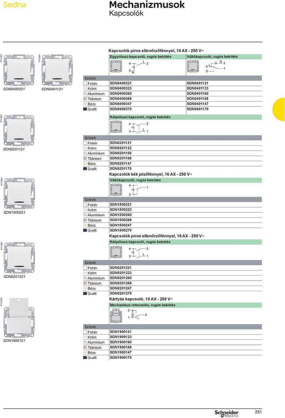 SDN0201160 SDN0201168 SDN0201147 SDN0201170 Kapcsolók kék jelzőfénnyel, 16 AX - 250 V~ Váltókapcsoló, rugós bekötés P111821 SDN1500221 SDN1500221 SDN1500223 SDN1500260 SDN1500268 SDN1500247
