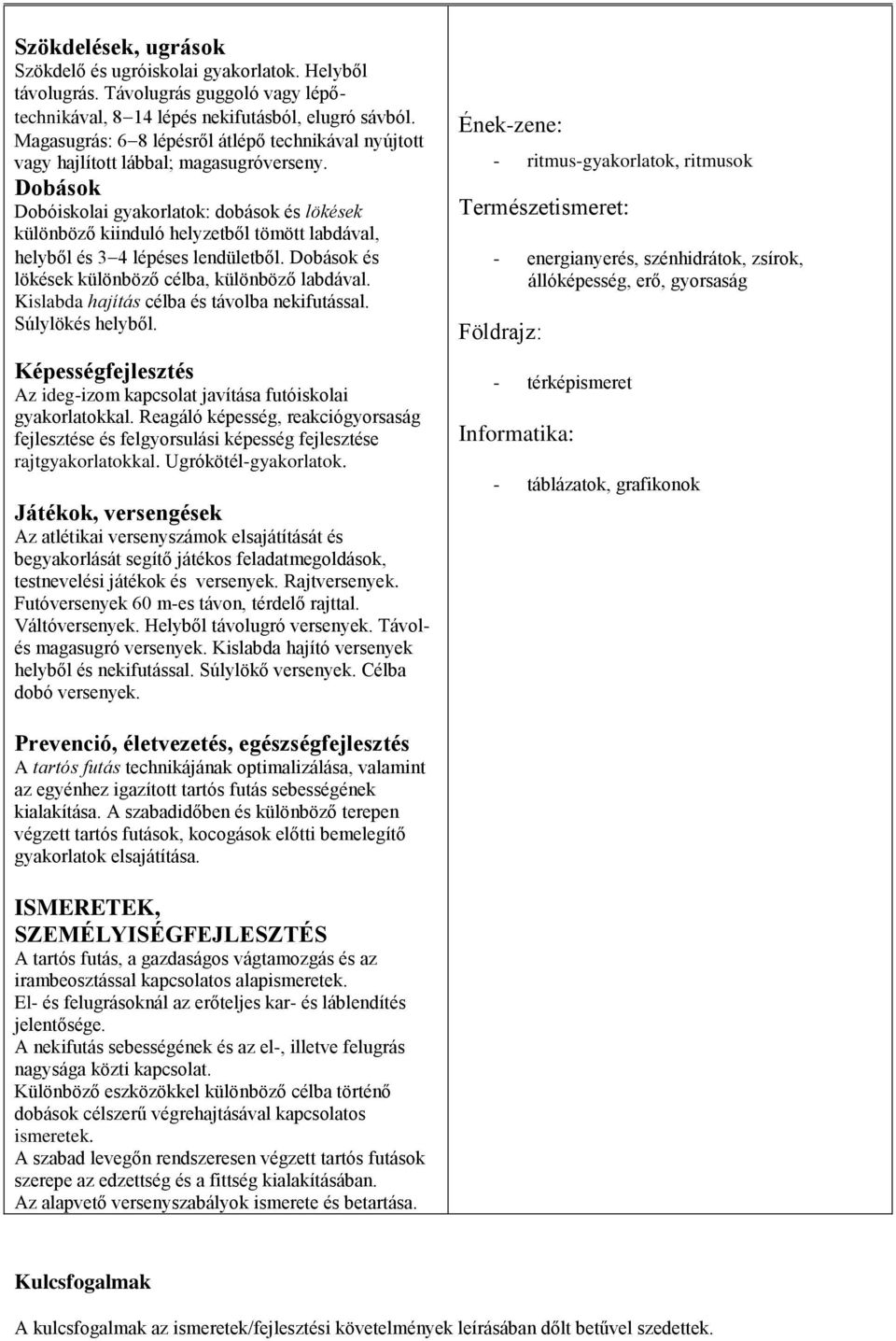 Dobások Dobóiskolai gyakorlatok: dobások és lökések különböző kiinduló helyzetből tömött labdával, helyből és 3 4 lépéses lendületből. Dobások és lökések különböző célba, különböző labdával.