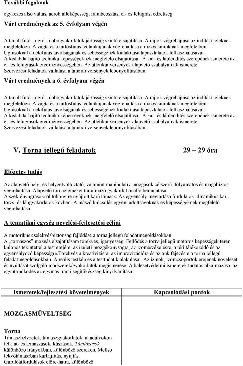 A vágta és a tartósfutás technikájának végrehajtása a mozgásmintának megfelelően. Ugrásoknál a nekifutás távolságának és sebességének kialakítása tapasztalatok felhasználásával.