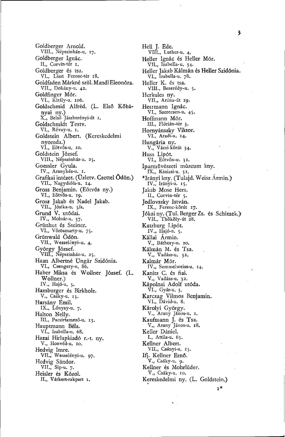 10. Goldstein József. VIII., Népszinház-u. 25. Goessler Gyula. IV., Aranykéz-u. 1. Grafikai intézet. (Üzletv. Czettel Ödön.) VII., Nagydiófa-u. 14. Gross Benjamin. (Eötvös ny.) VI., Eötvös-u. 19.