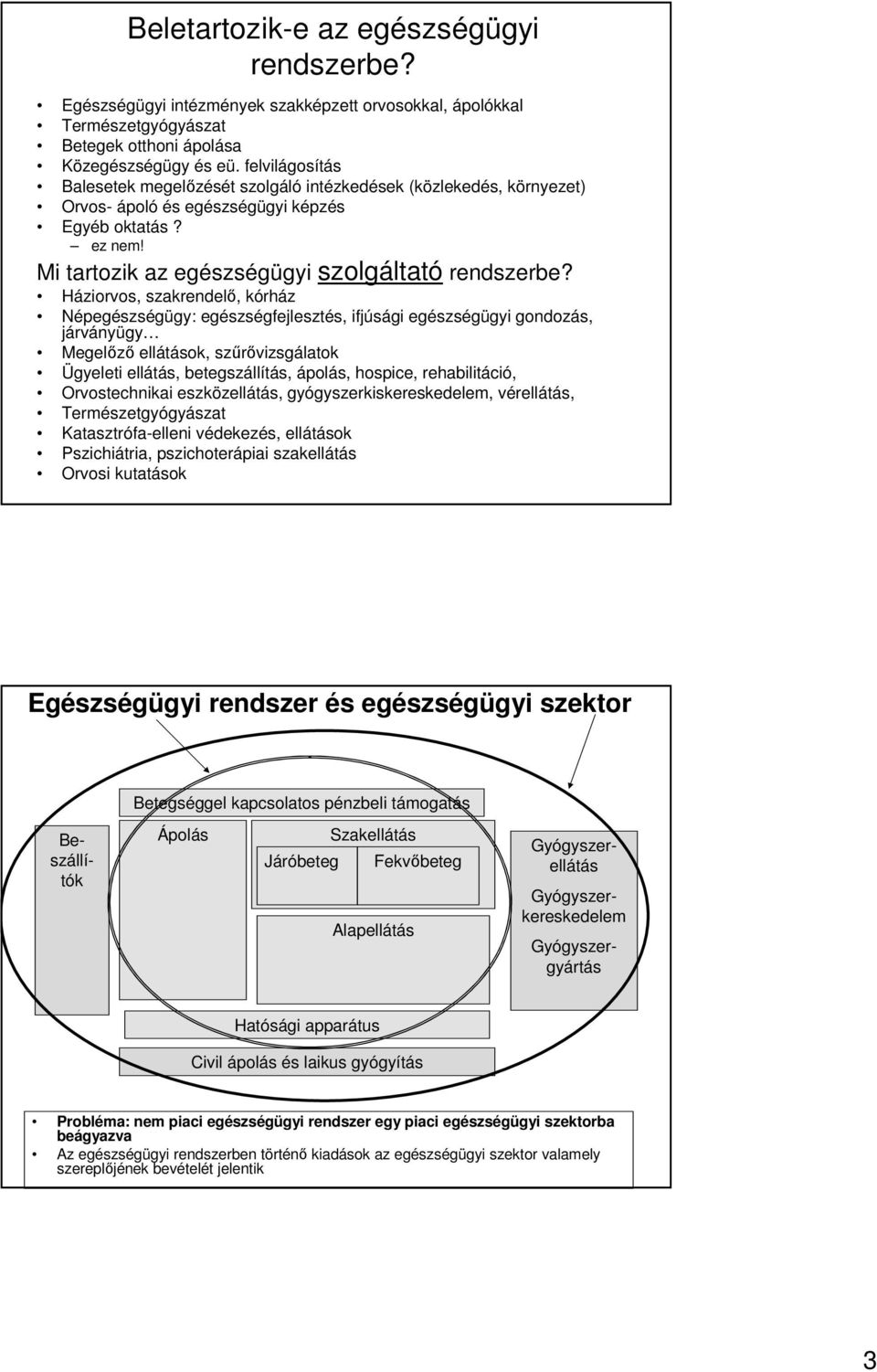 Háziorvos, szakrendelı, kórház Népegészségügy: egészségfejlesztés, ifjúsági egészségügyi gondozás, járványügy Megelızı ellátások, szőrıvizsgálatok Ügyeleti ellátás, betegszállítás, ápolás, hospice,
