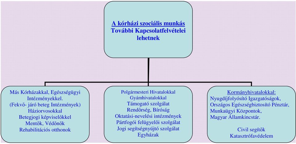 Gyámhivatalokkal Támogató szolgálat Rendőrség, Bíróság Oktatási-nevelési intézmények Pártfogói felügyelői szolgálat Jogi segítségnyújtó