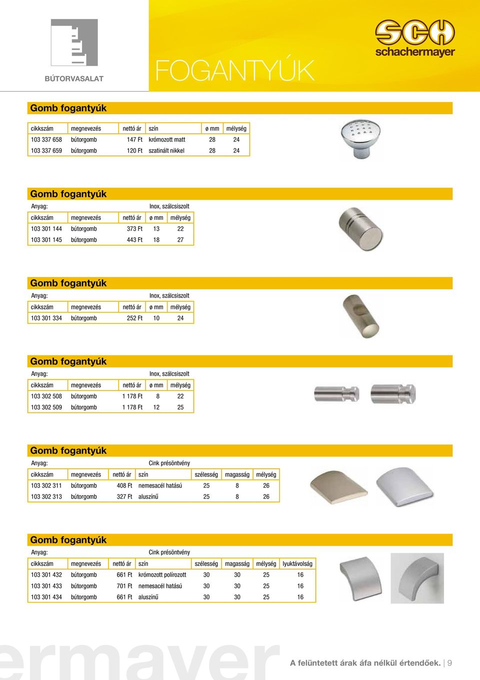 mélység 103 301 334 bútorgomb 252 Ft 10 24 Gomb fogantyúk Inox, szálcsiszolt cikkszám megnevezés nettó ár ø mm mélység 103 302 508 bútorgomb 1 178 Ft 8 22 103 302 509 bútorgomb 1 178 Ft 12 25 Gomb
