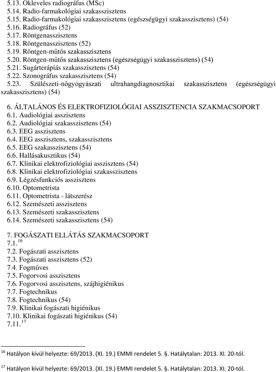 22. Szonográfus szakasszisztens (54) 5.23. Szülészeti-nőgyógyászati ultrahangdiagnosztikai szakasszisztens (egészségügyi szakasszisztens) (54) 6.