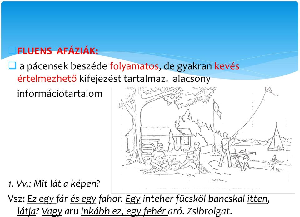 Vv.: Mit lát a képen? Vsz: Ez egy fár és egy fahor.